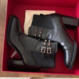 Valentino Garavani Black Ankle Boots with Gold Buckles